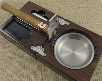 Personalized Cigar Ashtray with Guillotine Cigar Cutter - Gifts for men - Ash Tray - Gifts for Grandfather, Christmas gift