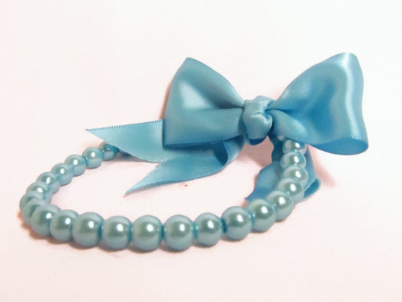 teal pearl dog collar with bow