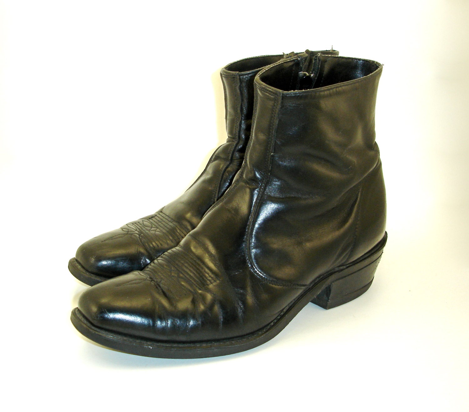 1970s Western Style Beatle Boots Mens Vintage Black Leather