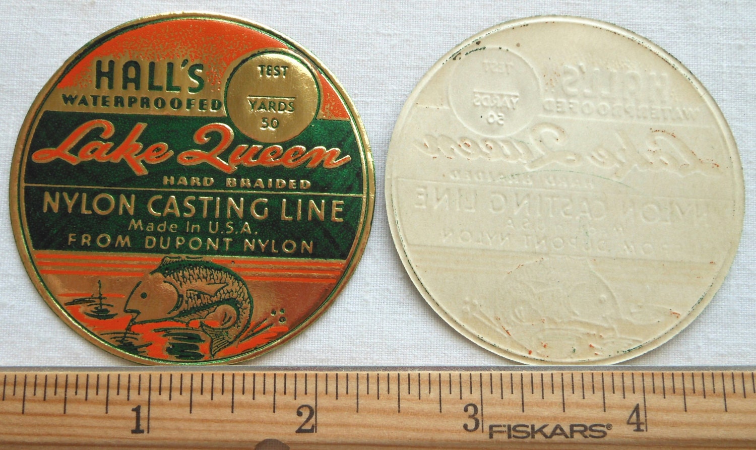 Vintage Fishing Line Labels Rare 1940s Embossed Orange