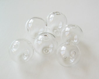 20 Hollow Clear Hand Blown Glass Beads Globe Orb 16mm