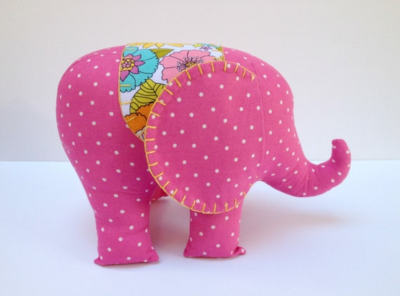 Pink polka dot Stuffed Elephant plush toy by LovelyOnesShop