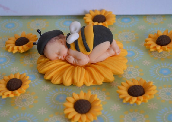 Items similar to Sleeping baby bee cake topper with