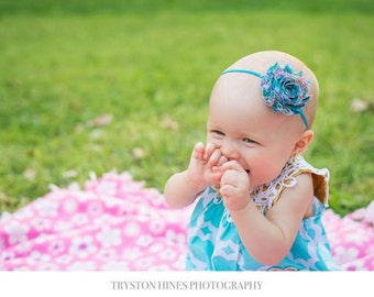 Teal Headband, Baby Headband, Shabby Headband. Teal Paisley Photography
