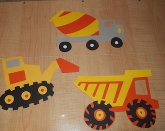 3 PCS - Boys Cricut Cartridge Beep Beep Construction Cement Dump Truck Orange Yellow Scrapbooking Paper Die Cuts Set - Sale - Made To Order