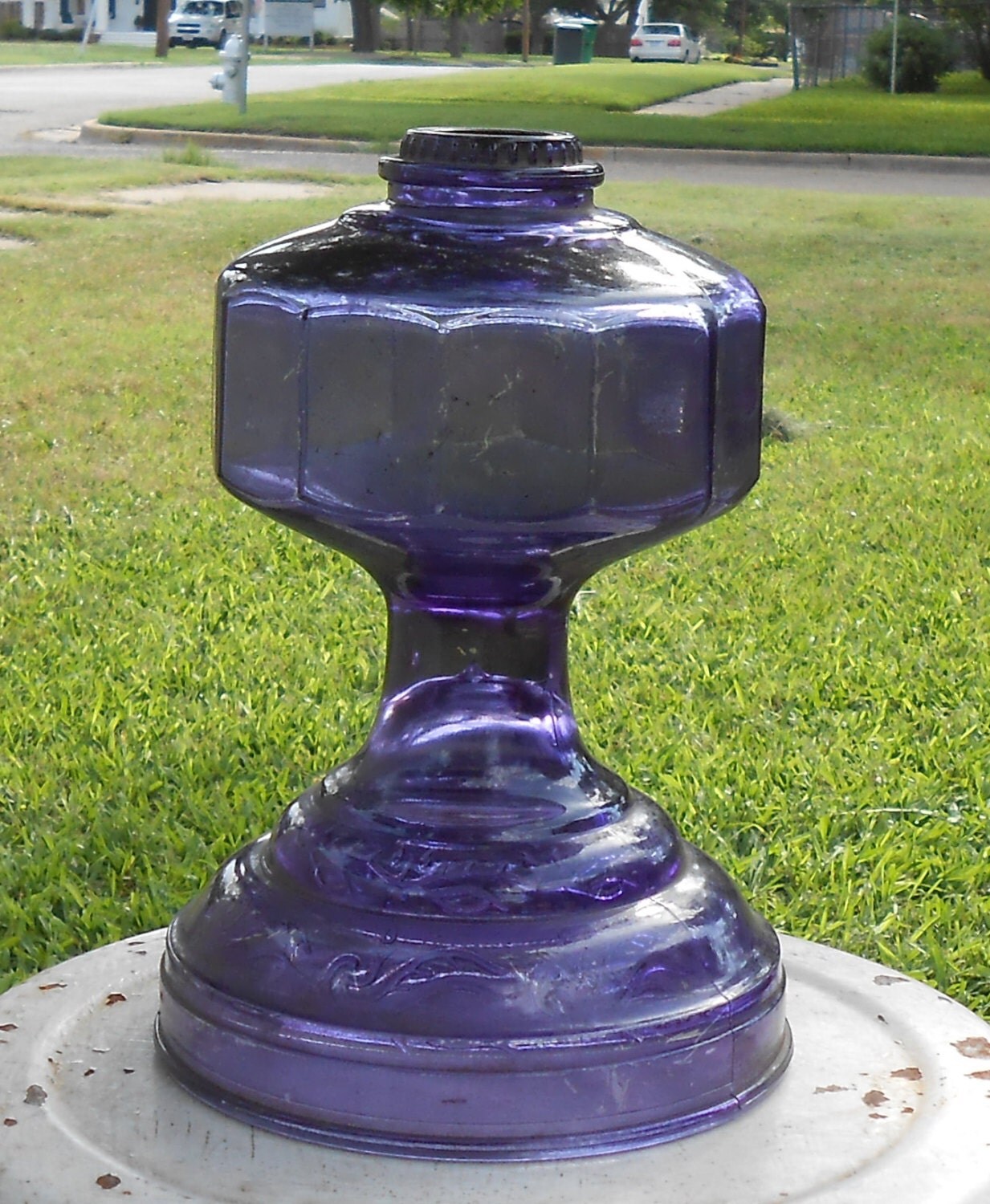 Antique Purple Amethyst Glass Oil Kerosene Lamp Vintage Wick