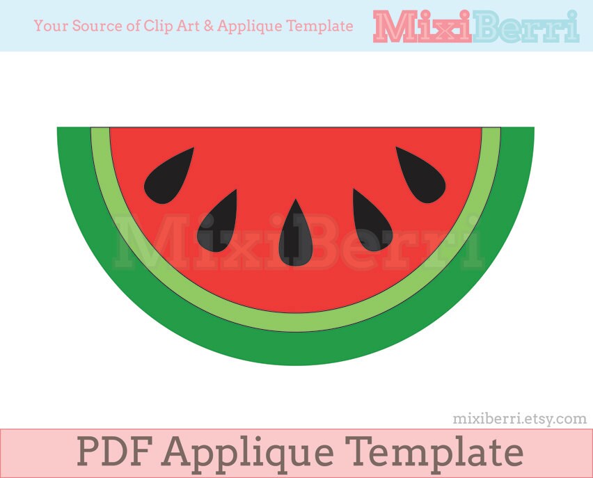 Watermelon Slice Applique Template PDF Instant Download