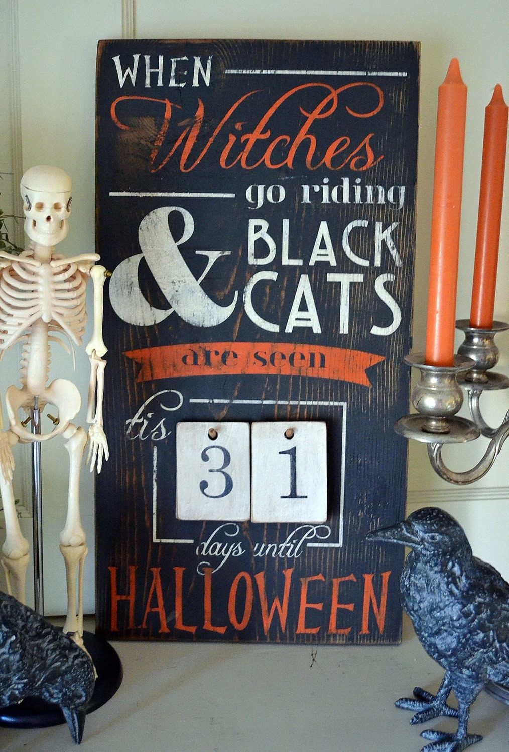 Distressed Wood Word Halloween Countdown Advent Sign