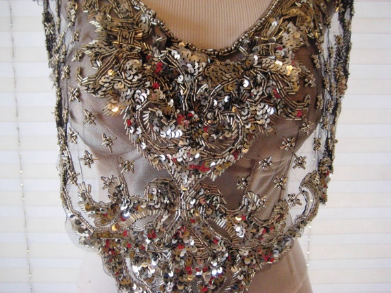 Vintage metallic sequined bib collar, shawl, scarf, steampunk, hollywood regency, Sharmark, Las Vegas by EndlesslyVintage steampunk buy now online