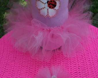 Custom made Boutique Pageant 3pc Pink Lady Bug Flower infant tutu set with matching bottlecap hairbow size 12 month