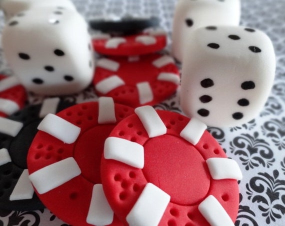 12 Fondant Edible Cupcake Cake Toppers Poker Party Las Vegas