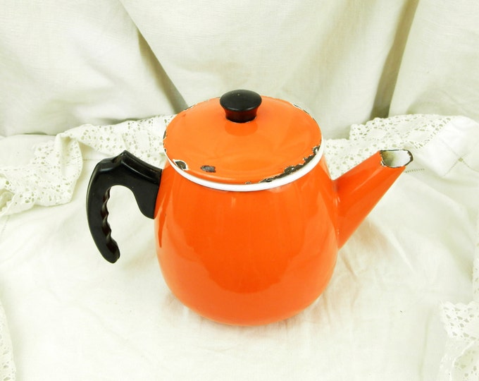 Vintage French Mid Century Orange Enamelware Coffee Pot / Mid Century Modern Kitchenware / Kitchenalia /Chippy / Retro Vintage Home Interior Vintage French Mid Century Orange Enamelware Coffee Pot / Mid Century Modern Kitchenware / Kitchenalia /Chippy / Retro Vintage Home Interior