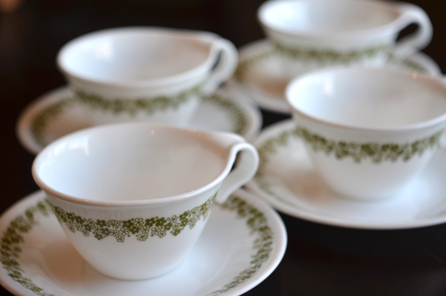 Vintage Crazy Daisy Corelle Tea Set Set of 4 Cups and 4 Saucers