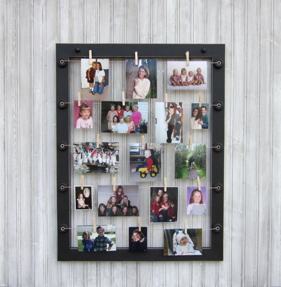 Hanging photo frame with stretched wire