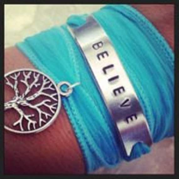 Believe Tree of Life Inspirational Silk Wrap Bracelet - Yoga Jewelry - Inspirational armband