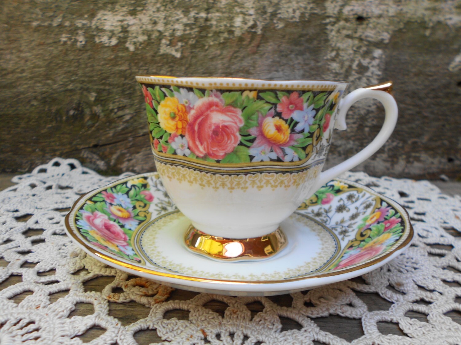 Imperial Fine Bone China 22kt Gold Tea Cup Saucer Set