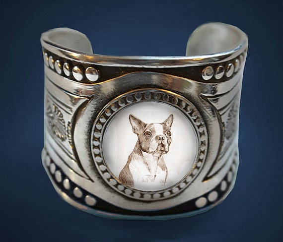Boston Terrier Dog on Fancy Cuff Bracelet