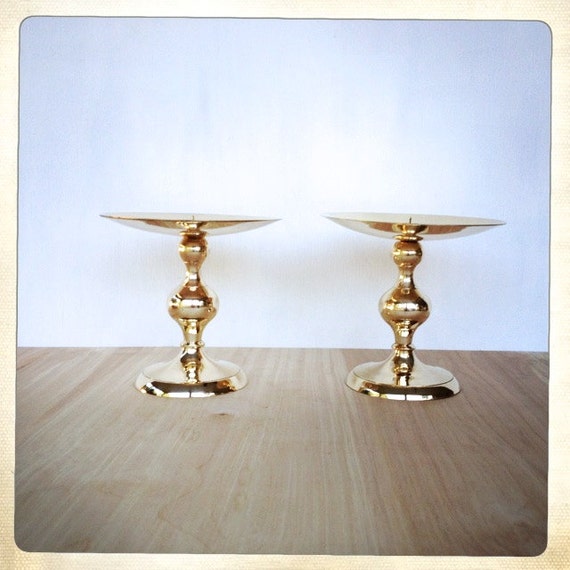 vintage brass pillar candle holders pair of by amysvintagedecorium