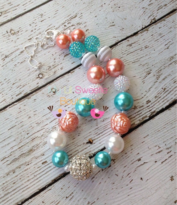 Stunning coral Aqua White chunky necklace by MyLilSweetieBoutique