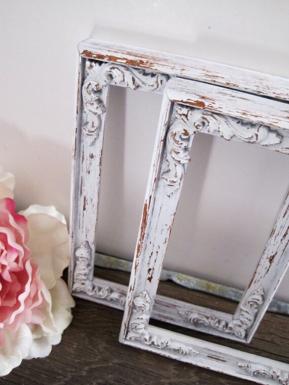 Antique White Picture Frame Set Of 2 Shabby Chic Wall Decor