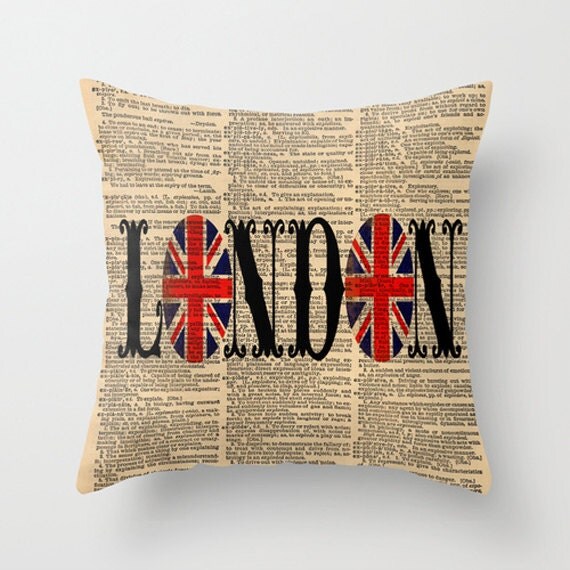 Items similar to Throw Pillow Cover Dictionary Art Union Jack London on a Vintage Dictionary