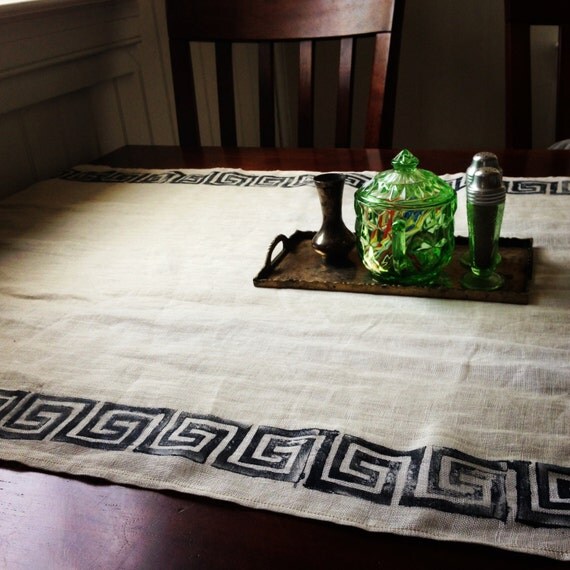 Items similar to Linen table runner with Greek Key Print on Etsy