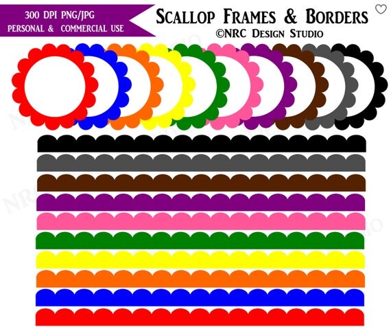 Design Elements - Scallop Frames Clip Art - Scallop Frames and Borders Clip Art - Digital Scallop Frames Clipart Il_570xn