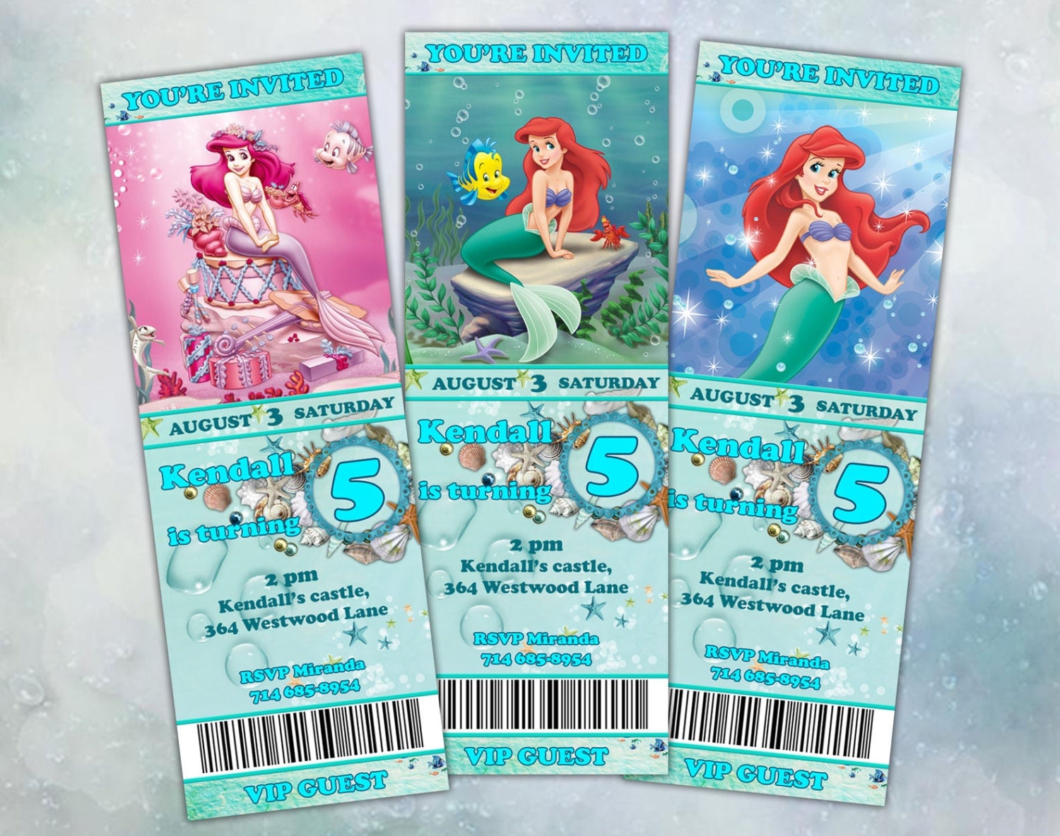 Ariel The Little Mermaid Happy Birthday Party Ticket