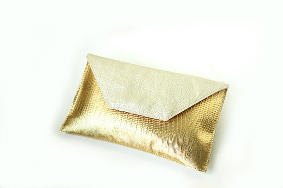 Envelope clutch bag Gold Print Pearl Gold