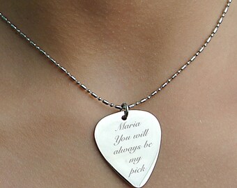 Personalized Guitar Pick, Silver Guitar Pick Necklace, Custom Engraved Free, Gifts For Music Lovers, Music Necklace, Engraved Guitar Pick