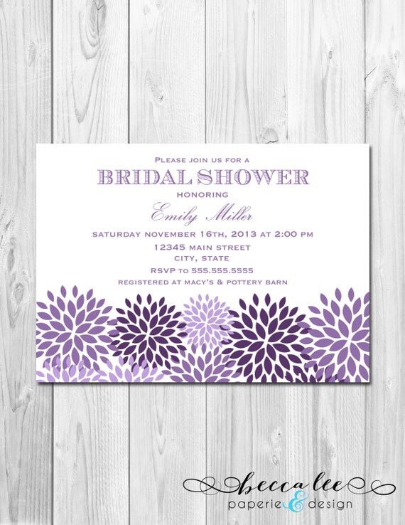 Bridal Shower, Birthday Party, Bachelorette Party, Engagement Party Invitation - Purple & White Pom Poms Landscape - DIY - Printable Il_570xn