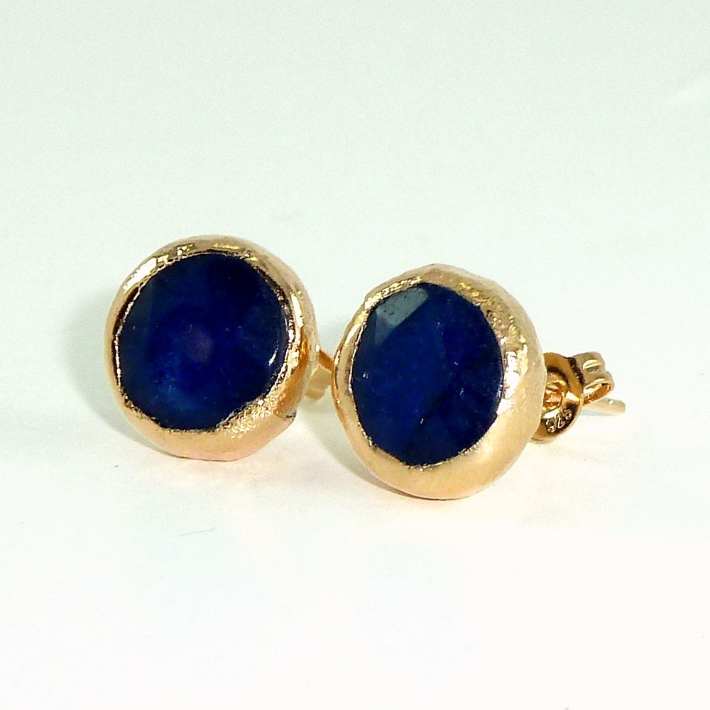 Blue Stud Earrings Gold Blue Post Earrings lapis by inbalmishan