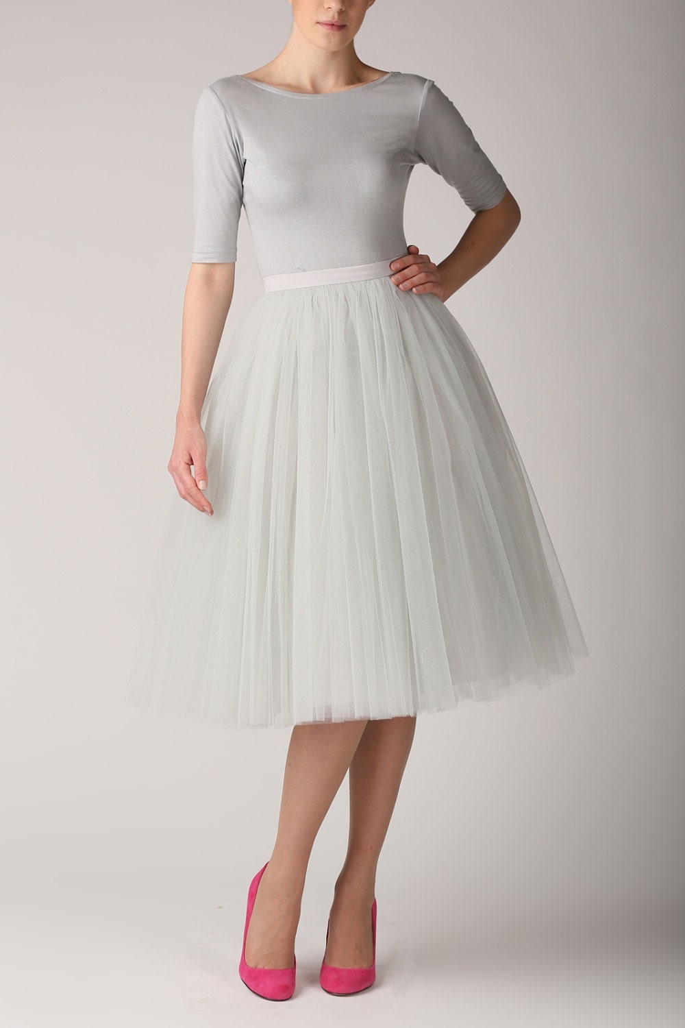 Grey pearl tutu skirt Handmade long skirt Handmade tulle