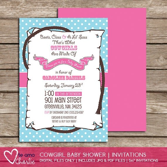Boots, Class and a Lil Sass Cowgirl Baby Shower Invitations - Cowgirl Birthday Invitations Il_570xn