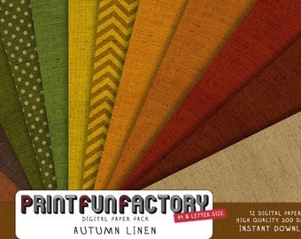 Autumn digital paper - Fall colors linen scrapbook backgrounds - 12 digital papers (#061) INSTANT DOWNLOAD