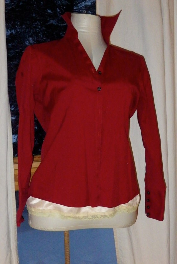 BloodRed long sleeved shirt viscose. NO IRON Size Large