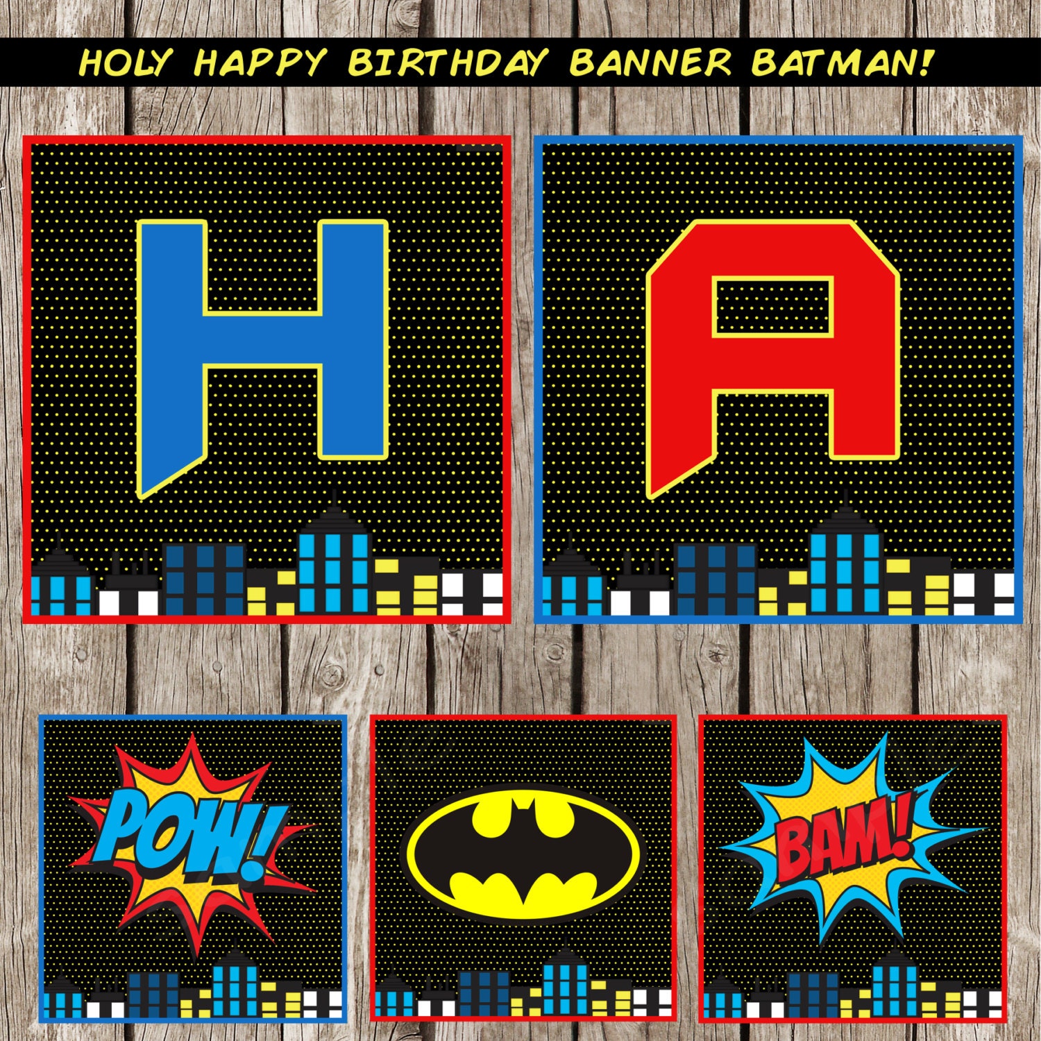 Retro Batman Happy Birthday Banner Batman SuperHero Birthday