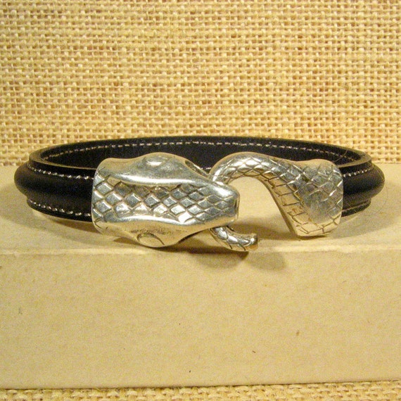 Items similar to Black Half-Round Stitched Leather Bracelet with
