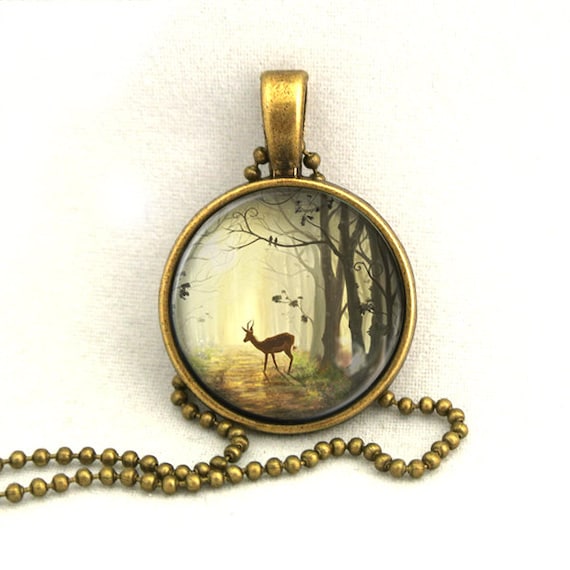 10% SALE - Necklace Deer in Autumn Forest Pendant Necklaces Gift