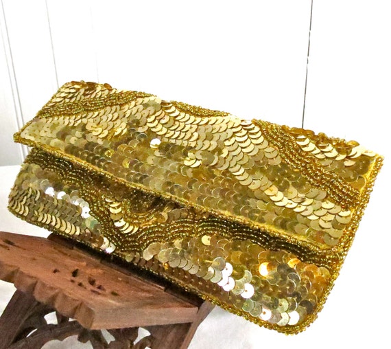Gold sequin clutch beaded sequin wallet Made in India gold wallet gold ...