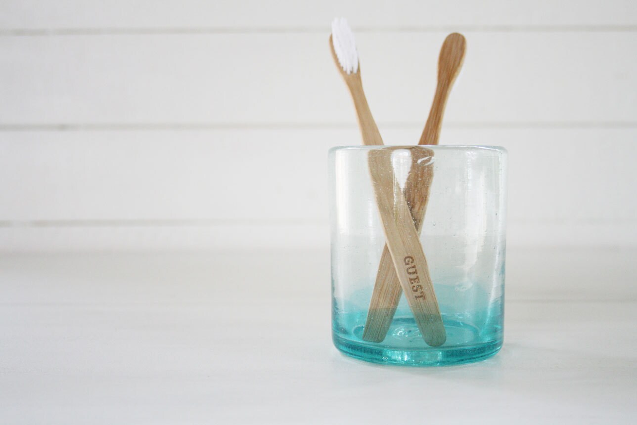 Casavaso Recycled Glass Toothbrush Holder Cup Aqua Teal