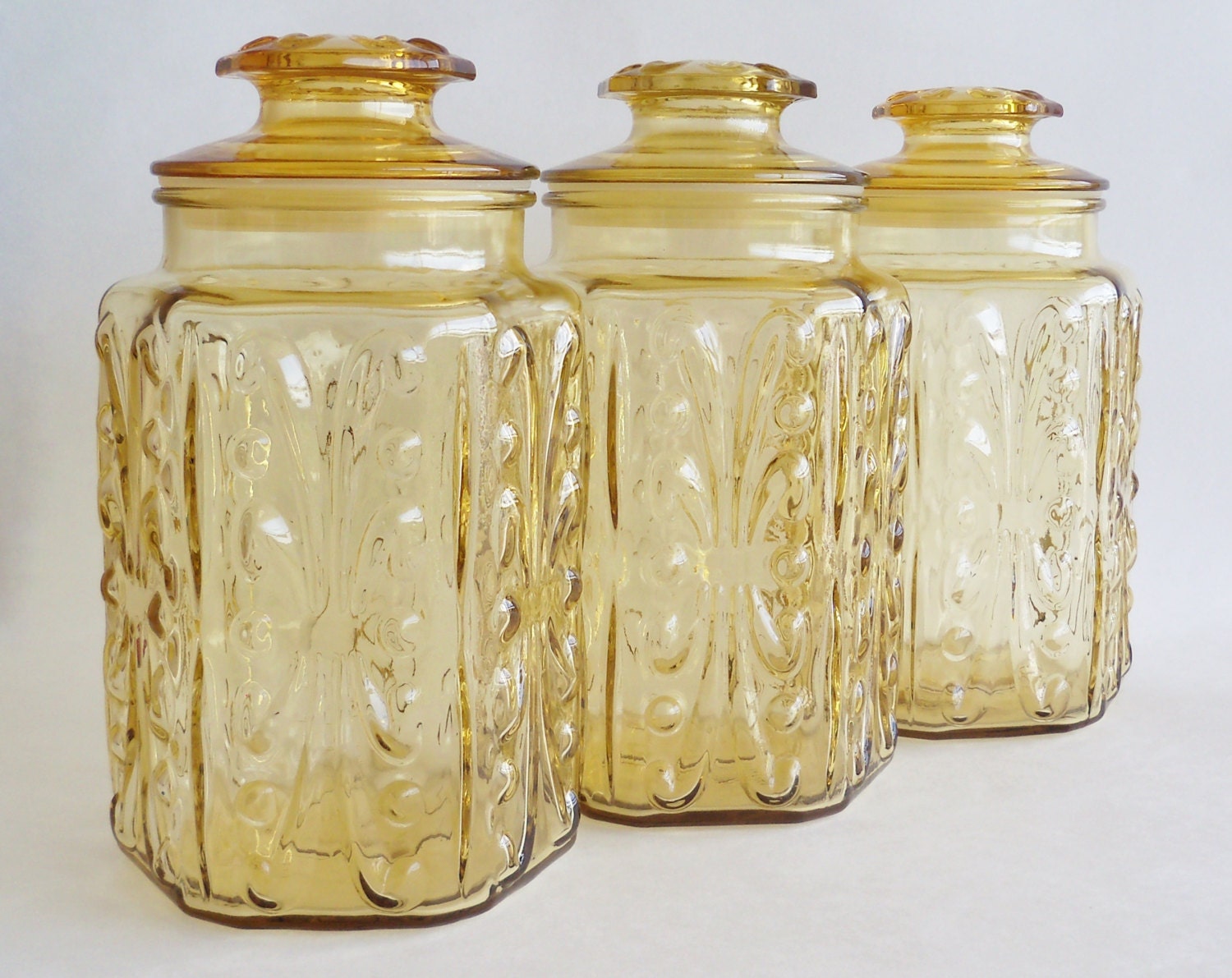 Honey Lemon Yellow Glass Canister Set Trio