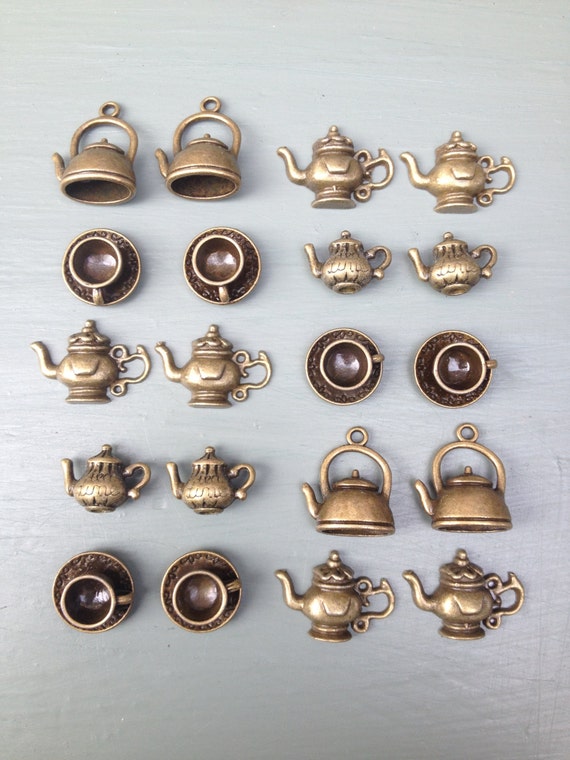 20 Pcs Teapot Charm Set Antique Bronze Tea Party Charm