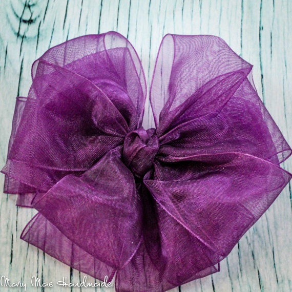 Plum Organza Layered Boutique Bow by MaryMaeHandmade on Etsy