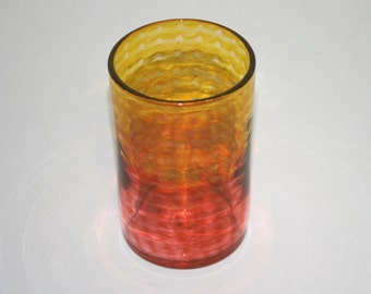 GOLD & APRICOT Two Tone Spiral Glass, Hand Blown Glass Tumbler, Art Glass, Blown Glassware, Blown Drinking Glasses, Hand Blown Glass Art