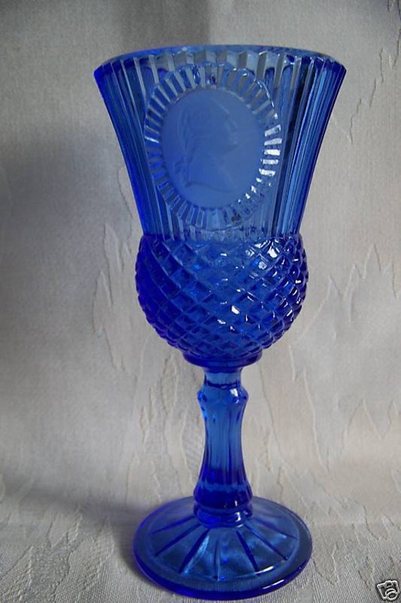 Fostoria Washington cobalt blue glass goblet Avon