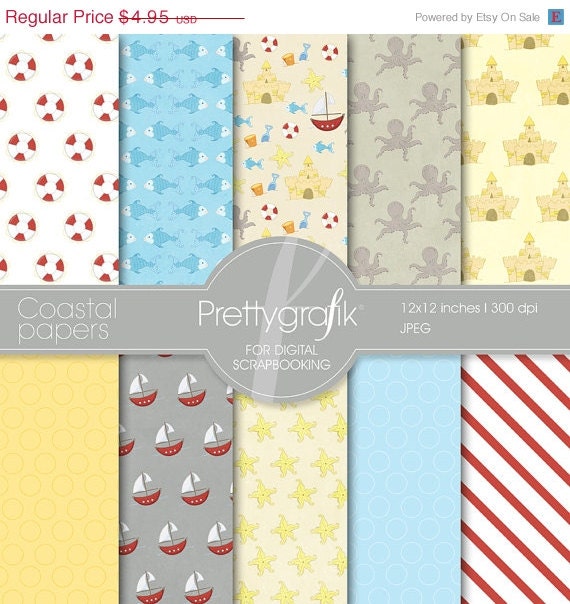 40% OFF SALE Coastal nautical papers digital paper, commercial use, scrapbook papers, background - PS511 Il_570xn