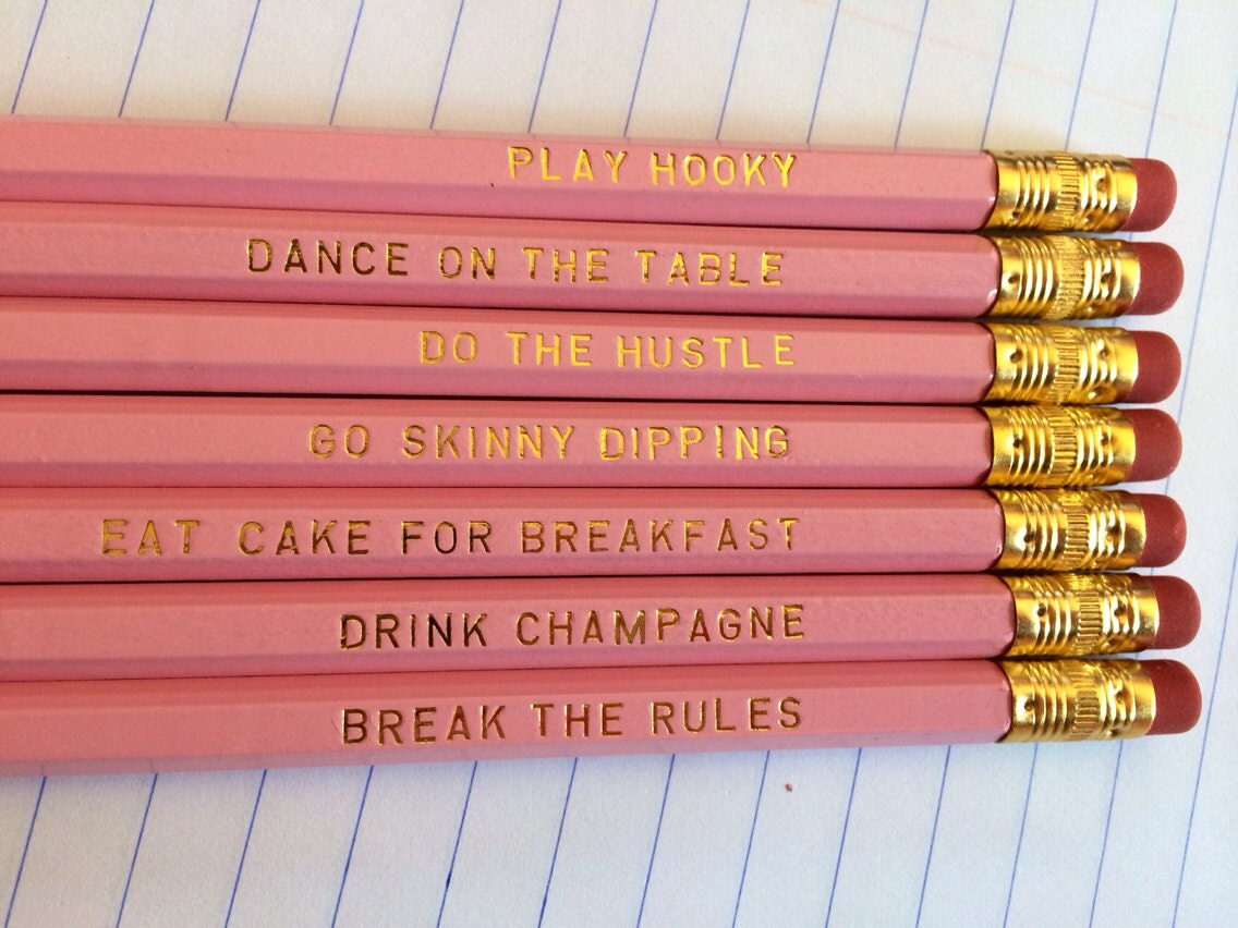Break the Rules Set of 7 Light Pink Imprinted Pencils