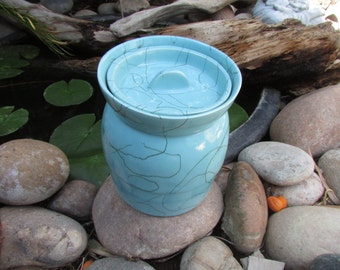 Mid Century Modern Pottery Vessel/ Cookie Jar Blue