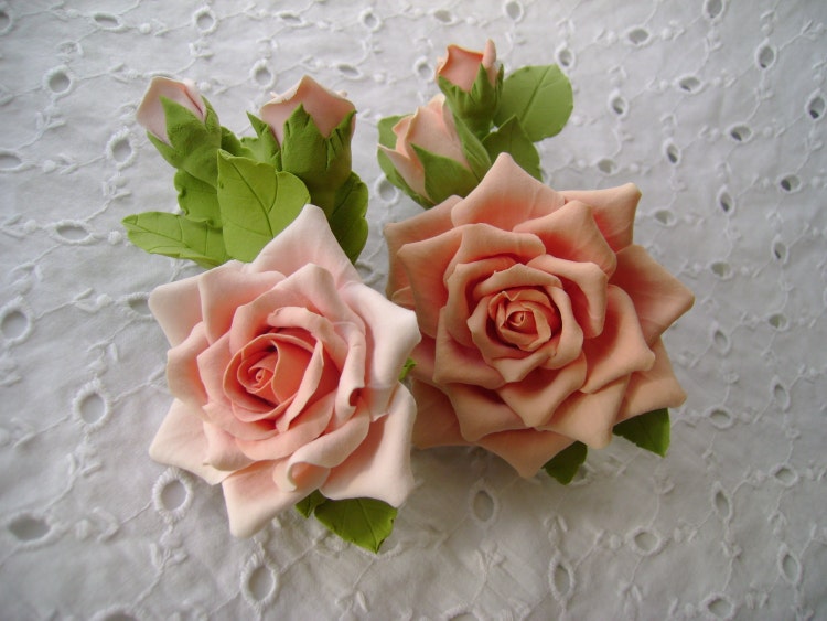 Hair barrette polymer clay flower. Cream rose by FloraAkkerman
